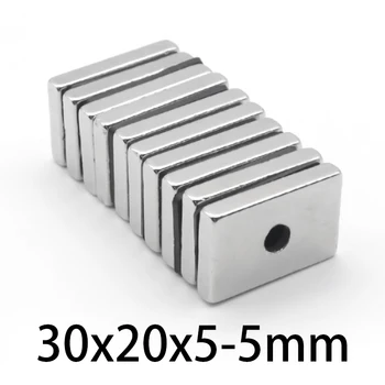 5/10/20/30ks 30x20x5-5mm super silné magnetické perforované neodymové magnety kvádru 30x20x5-5 magnet S zapuštěný otvor 5mm