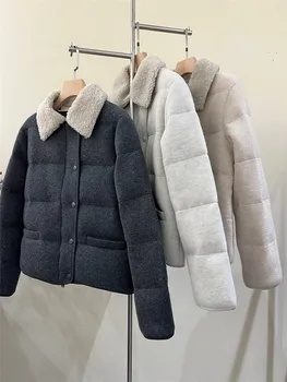 B*C Dámské Goose Down Bunda Kabát Kašmírový Pletené Oblečení Top Zimní Módní Kožešinový Límec Odepínací Design Péřové Kabáty