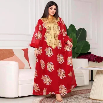 Muslimské Dubaj Abaya Islámské Oblečení Pro Ženy, Luxusní Svatební Party Večerní Šaty Květinové Výšivky Peří Boho Maxi Šaty Bubu