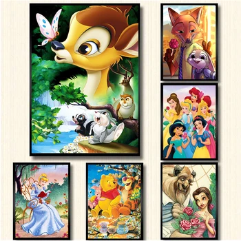5D Disney Bambi Diamond Malování Princezny, Medvídek Pú Plné Kolo Diamond Výšivka Kreslený Plakát, Děti, Dárky, Domácí Výzdoba