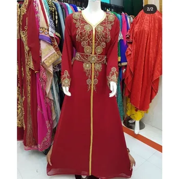 Červené Marocké Dubaj Georgette Kaftana Abaya Šaty Velmi Efektní Dlouhé Šaty Módní Trend